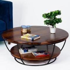 Woodmaze Round Modern Center Table/Coffee Table Multipurpose 2 Open Shelf Table Solid Wood Coffee Table