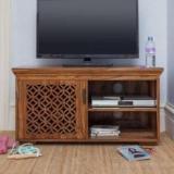 Woodstage Sheesham Wood Home Entertainment Unit TV Cabinet with Shelf Storage and Drawers Solid Wood TV Entertainment Unit