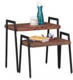 Woodsworth Alonzo Solid Wood Nest Of Two Table In Premium Acacia Finish With Metal