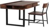 Woodsworth Alonzo Solid Wood Study & Laptop Table With Chair In Premium Acacia Finish With Metal