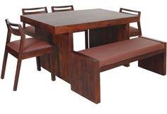 Woodsworth Athena Six Seater Dining Table Sets In Provincial Teak With Melamine Finish