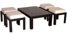 Woodsworth Bogota Compact Solid Wood Coffee Table With 4 Stools In Espresso Walnut Finish