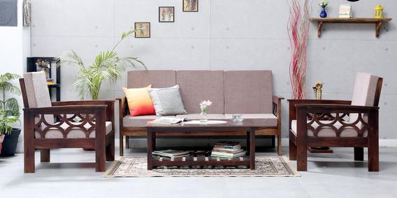 Woodsworth Carmelo Sofa Set With Table In Provincial Teak Finish