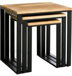 Woodsworth Colville Iron Framed Set Of Three Nesting Tables Cum Stool In Dual Tone Finish