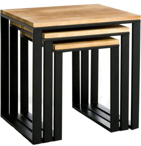 Woodsworth Colville Iron Framed Set Of Three Nesting Tables cum Stool in Dual Tone Finish