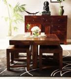 Woodsworth Colville Sheesham Wood Coffee Table Set In Provincial Teak Finish