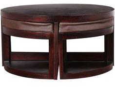 Woodsworth Detroit Sheesham Wood Coffee Table With Four Stools In Passion Mahogany Finish