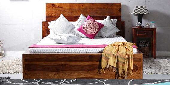 Woodsworth Elkhorn Queen Size Bed With Storage In Provincial Teak Finish