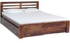 Woodsworth Havana Horizontal Slatted Line Queen Size Bed with Storage in Provincial Teak Finish