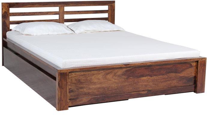 Woodsworth Havana Horizontal Slatted Line Queen Sized Sheesham Wood Bed with Storage in Provincial Teak Finish