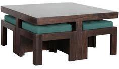 Woodsworth Havana Solid Wood Coffee Table With Four Stools In Provincial Teak Finish