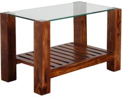 Woodsworth Hughes Glass Top Coffee Table in Provincial Teak Finish