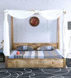 Woodsworth Kentridge Solid Wood Classic King Size Poster Bed With Storage In Natural Finish