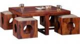 Woodsworth Lynden Sheesham Wood Coffee Table Set In Honey Oak Finish