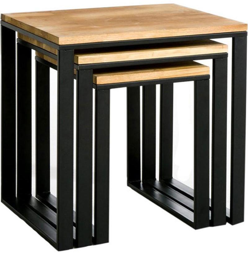 Woodsworth Mexico Iron Framed Set Of Three Nesting Tables cum Stool in Dual Tone Finish