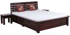 Woodsworth Mexico Queen Sized Bed With Storage With Two Bedside Table In Passion Mahogany Finish