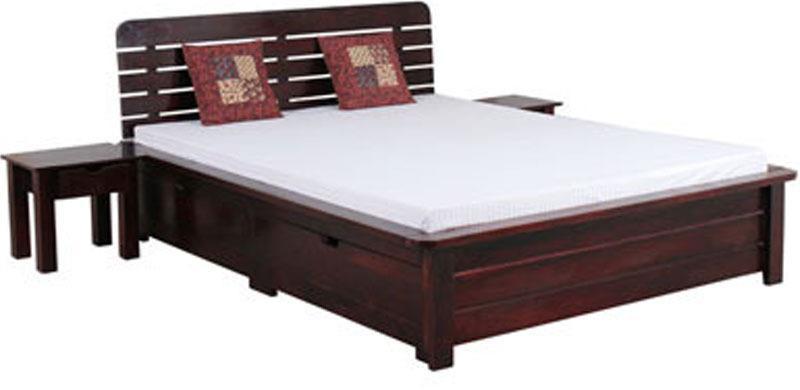 Woodsworth Mexico Queen Sized Bed with storage with Two Bedside Table in Passion Mahogany Finish