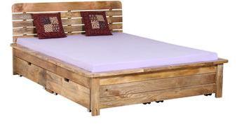 Woodsworth Mexico Solid Wood Queen Size Bed With Storage In Natural Mango Wood Finish