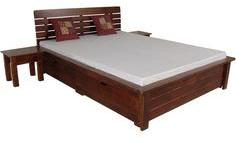 Woodsworth Mexico Solid Wood Queen Sized Bed With Storage And Two Bed Side Tables In Provincial Teak Finish