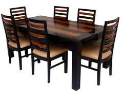 Woodsworth Mexico Solid Wood Six Seater Dining Table Set In Dual Tone Finish