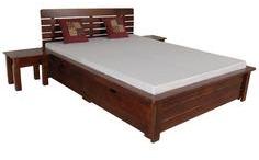 Woodsworth Mexico Solid Wood Storage Queen Sized Bed With Bedside Table In Provincial Teak Finish