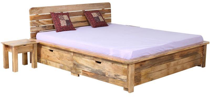 Woodsworth Mexico Storage King Sized Bed with Two Bedside Table in Natural Sheesham Finish