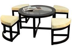 Woodsworth Monterrey Round Coffee Table With Four Stools In Espresso Walnut Finish