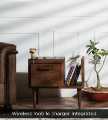 Woodsworth Nexo Knight Wireless charging End Table with Right Book Shelf in Premium Acacia Finish