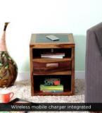 Woodsworth Nexo Wireless Charging Bed Side Table With Drawer In Provincial Teak Finish