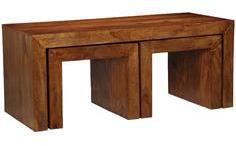 Woodsworth Santiago Coffee Table With Two Stools In Colonial Maple Finish