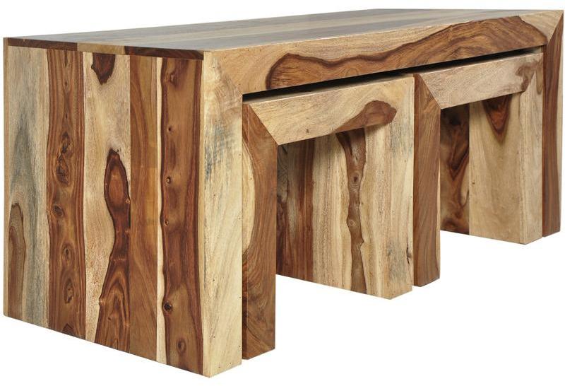 Woodsworth Santiago Solid Wood Coffee Table Set in Natural Sheesham Finish