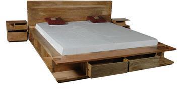 Woodsworth Santiago Solid Wood King Size Bed With Storage With Two Bedside Tables In Natural Finish