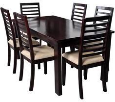 Woodsworth Sao Paulo Solid Wood Six Seater Dining Table Set In Passion Mahogany Finish