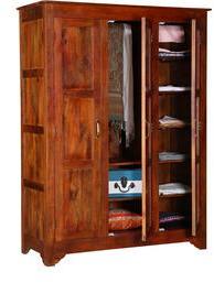 Woodsworth Torreon Solid Wood Wardrobe With Three Doors In Honey Oak Finish