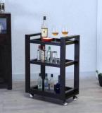 Woodtrend Sheesham Wood Solid Wooden Movable Bar/Kitchen Trolley|Finish: Rich Walnut| Solid Wood Bar Trolley