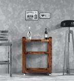 Woodtrend Sheesham Wood Solid Wooden Movable Bar Trolley|Finish: Natural Teak| Solid Wood Bar Trolley