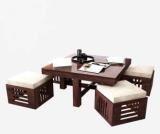 Wopno Furniture Pure Sheesham Center Tea Table Living Room Coffee Table With 4 Stool Solid Wood Coffee Table