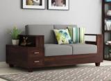 Wopno Furniture Pure Sheesham Wooden 2 Seater Sofa With Side Box Storage For Living Roo Fabric 2 Seater Sofa