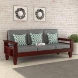 Wopno Furniture Pure Sheesham Wooden 3 Seater Sofa For Living Room Bedroom Guest Room Hall Fabric 3 Seater Sofa