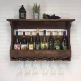 Wopno Furniture Pure Sheesham Wooden Wall Hanging Mounted Wine Rack Bar With Glass Holder Solid Wood Bar Cabinet