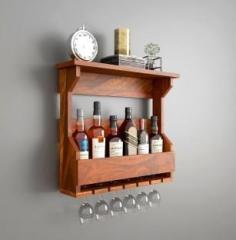 Wopno Furniture Sheesham Wooden Bar Cabinet | 6 Bottle Tabletop Wine Bottle & Glass Rack Solid Wood Bar Cabinet