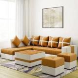 Worldwood 8 Seater Sofa Set 2 Ottoman 6 Small Pillow, Coffee Table For Home & Office Fabric 3 + 2 + 2 Sofa Set