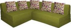 Aart Store L Shape Four Seater Sofa Cums Bed With Five Cushion Green Color Perfect For Guest Double Sofa Bed