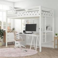 Adorn Mart Loft Bed Metal Loft Bed Twin Size with Safety Guardrail Removable Ladder Metal Loft Bed