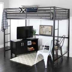 Adorn Mart Twin Heavy Duty Metal Loft Bed with Two Side Ladders Metal Loft Bed