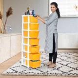 Ajaaqi Boxo 7 Layer Orange Multi Purpose Modular Drawer Storage for Home with wheels Plastic Free Standing Cabinet