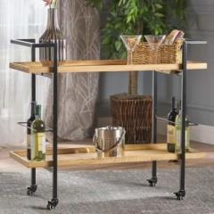 Anishwar Bar 2 Tier Shelf Sheesham Wooden/ Metal Bar Trolley