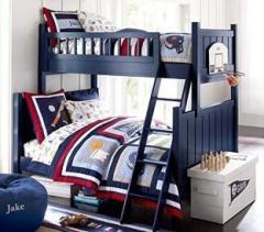 Aprodz Solid Wood Erich Bunk Bed for Bedroom | Blue Finish Solid Wood Bunk Bed