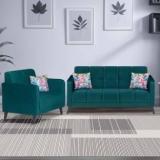 Arra Jasper Tufted Back 3+1 Seater Sofa With Three Printed Cushions Fabric 3 + 1 Sofa Set