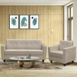 Arra Remo Velvet Fabric Tufted Back 4 Seater Sofa Beige Color Fabric 3 + 1 Sofa Set